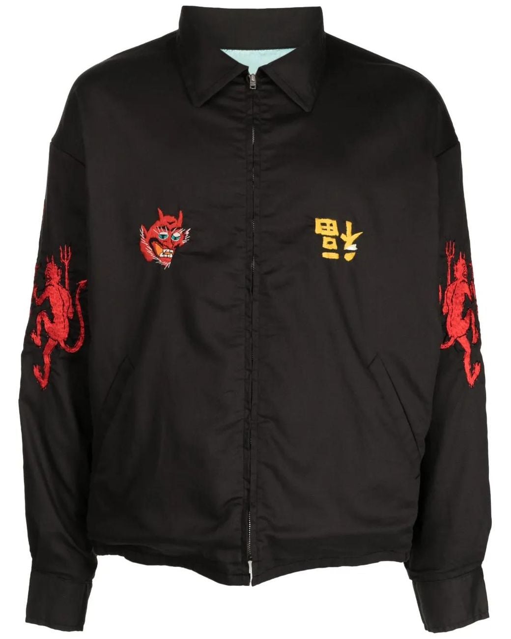 SAINT Mxxxxxx Black Graphic-Embroidered Shirt Jacket for men