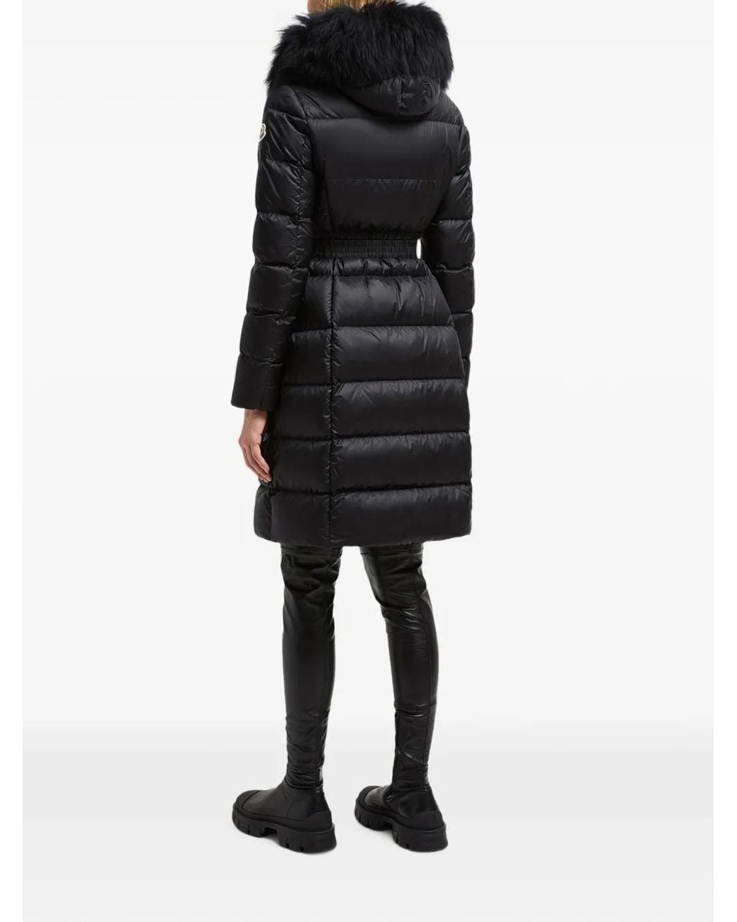 Moncler Black Boedic Hooded Shearling-Trimmed Long-Down Jacket