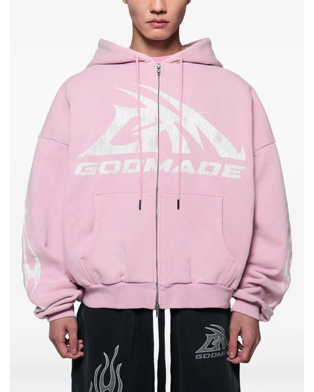 GODMADE Pink Gm Logo Logo-Print Zip-Up Hoodie for men