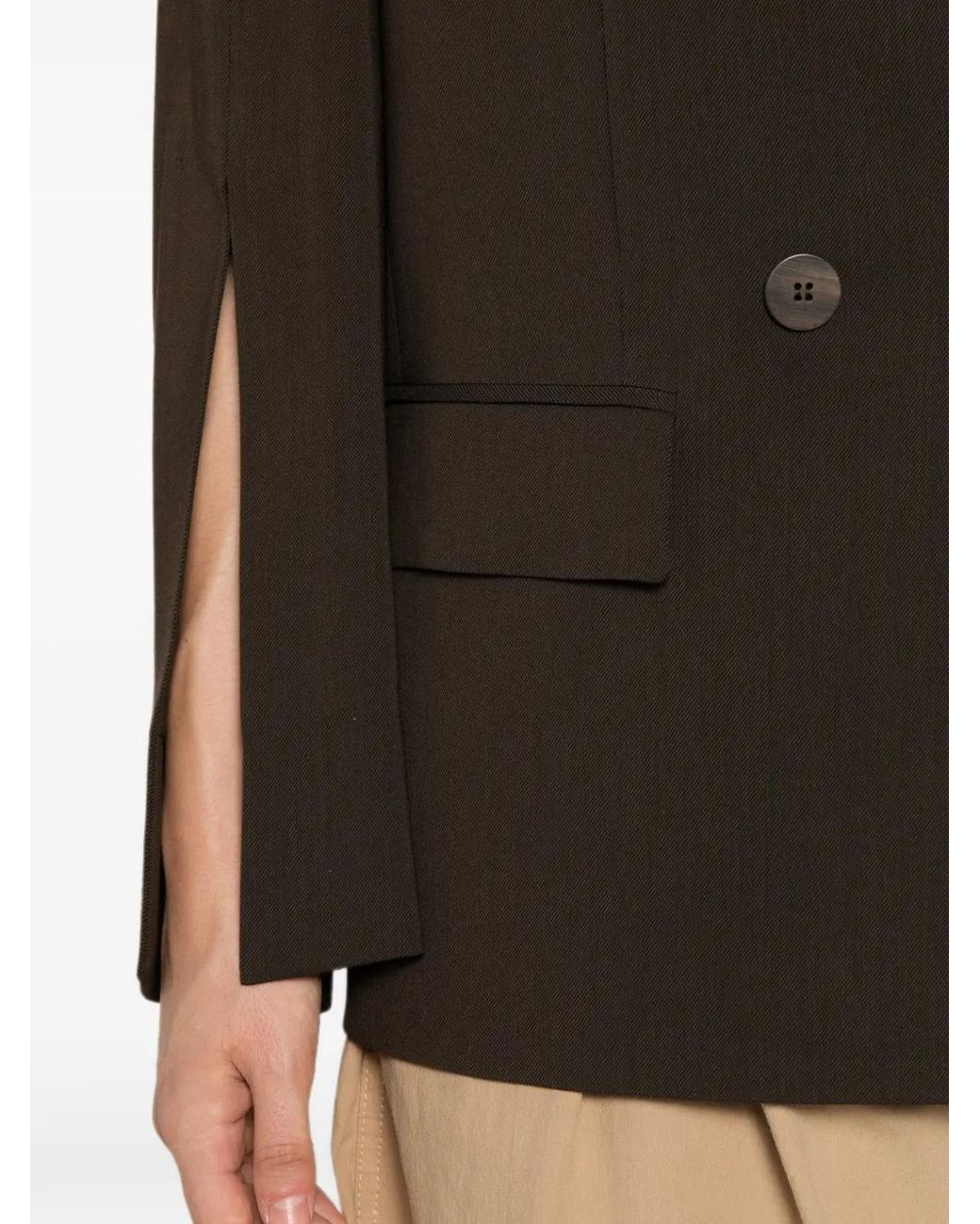 Twinset Brown Split-Sleeve Double-Breasted Blazer
