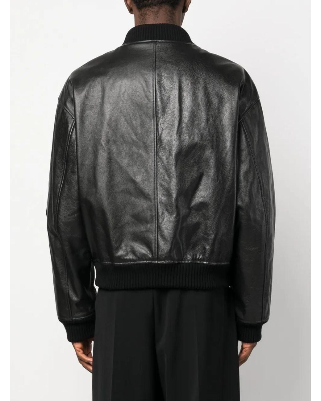 Dolce & Gabbana Black Leather Zip-Up Bomber Jacket for men