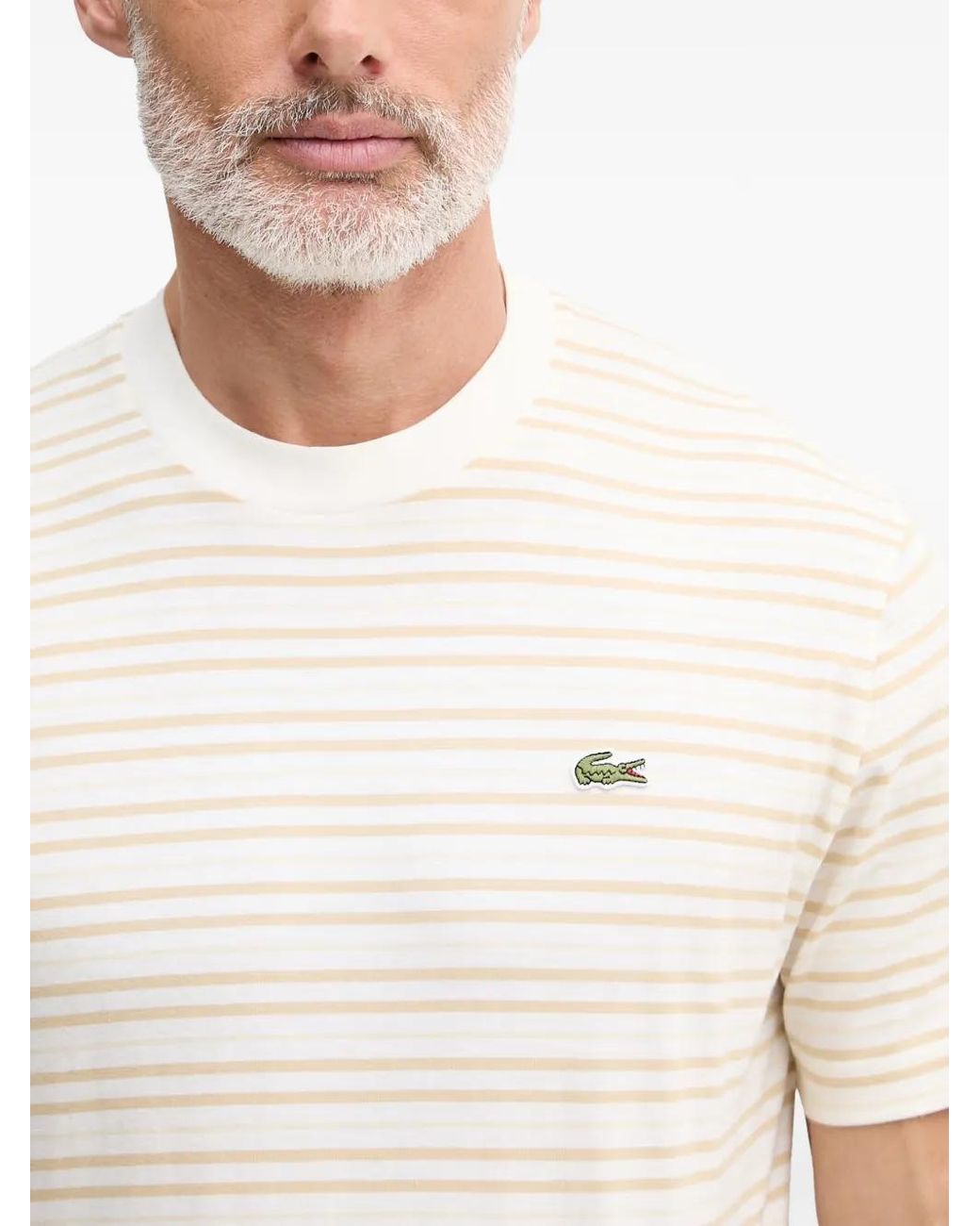 Lacoste White Striped Cotton T-Shirt for men