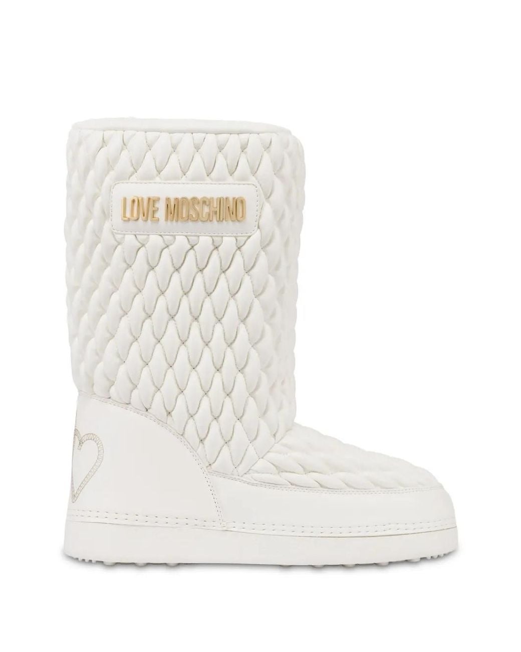 Love Moschino White Quilted Logo-Plaque Boots