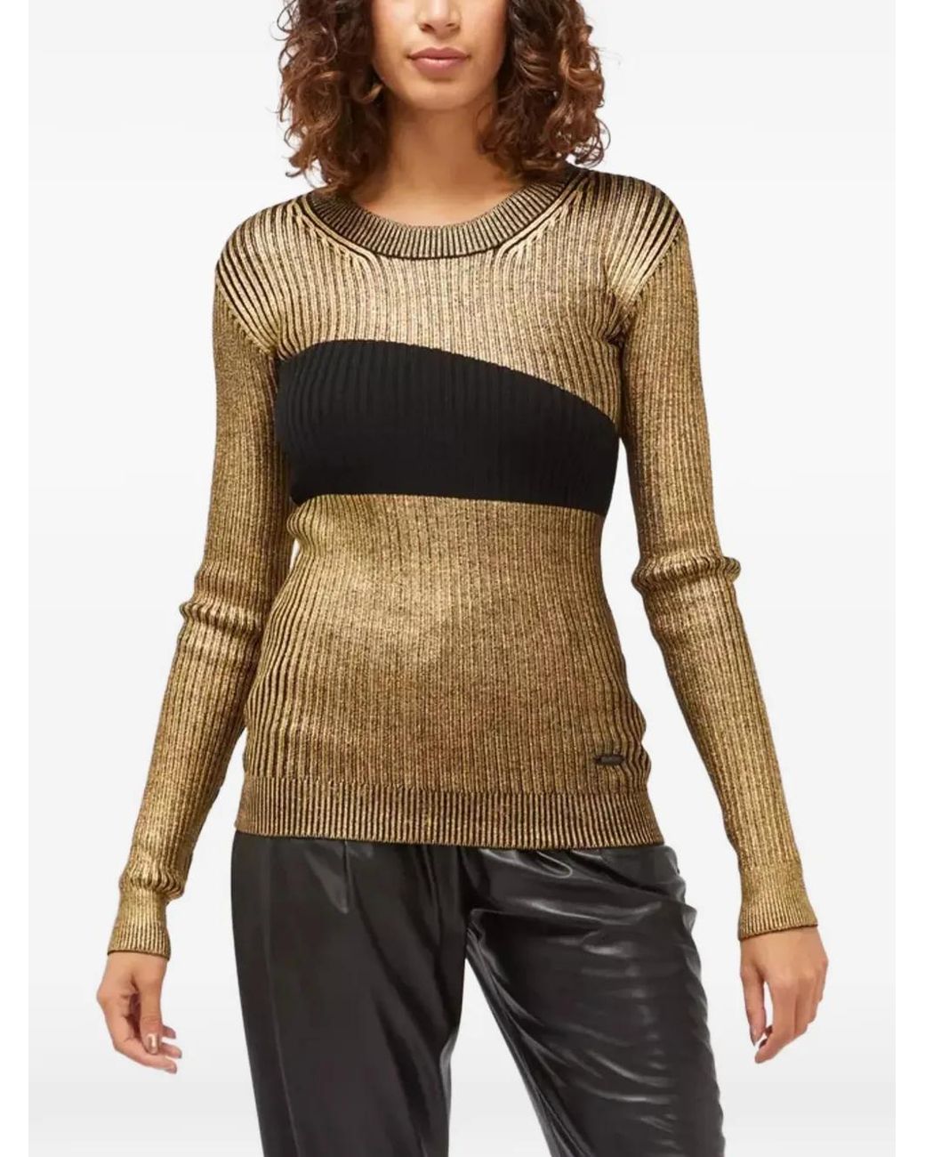 Custoline Black Metallic Ribbed-Knit Jumper