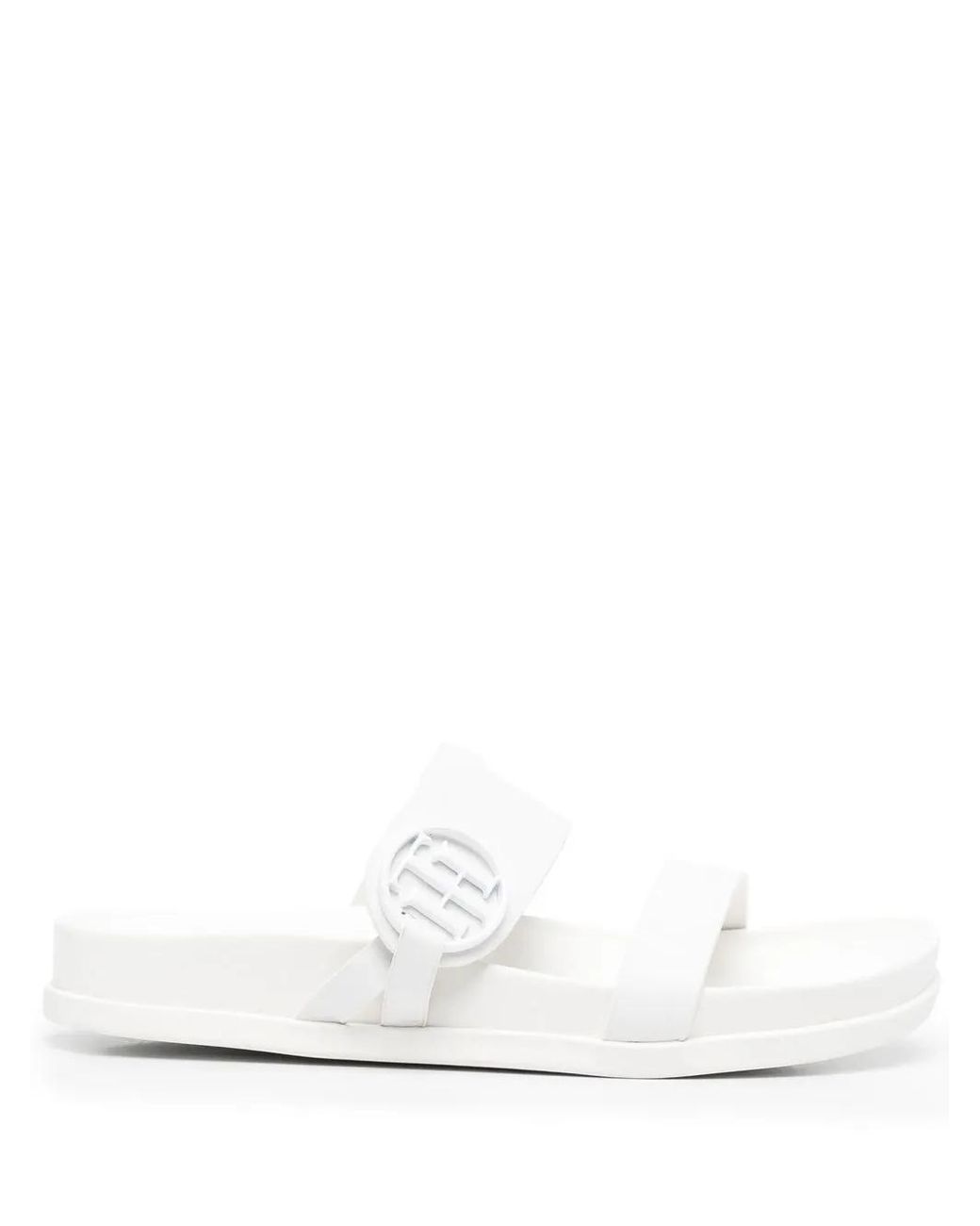 Tommy Hilfiger White Logo-Plaque Moulded Slides