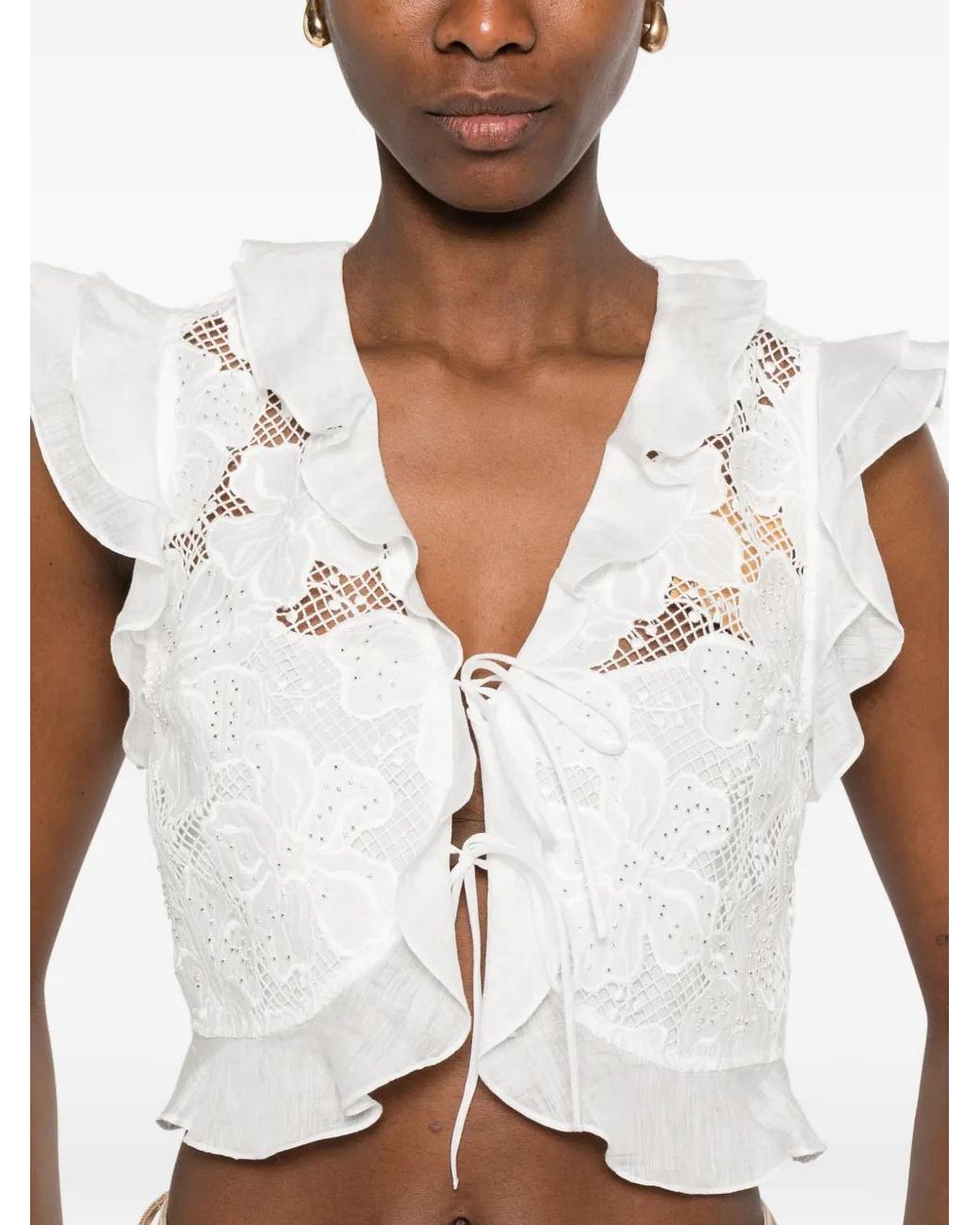 Sandro White Guipure Lace Crop Top