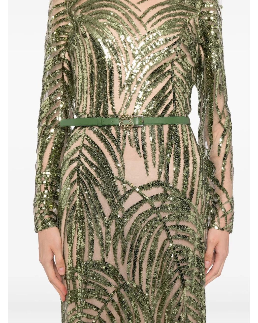 slim fit dress slacks Unique Vintage Green & Gold Foil Peacock Print Maxi Dress