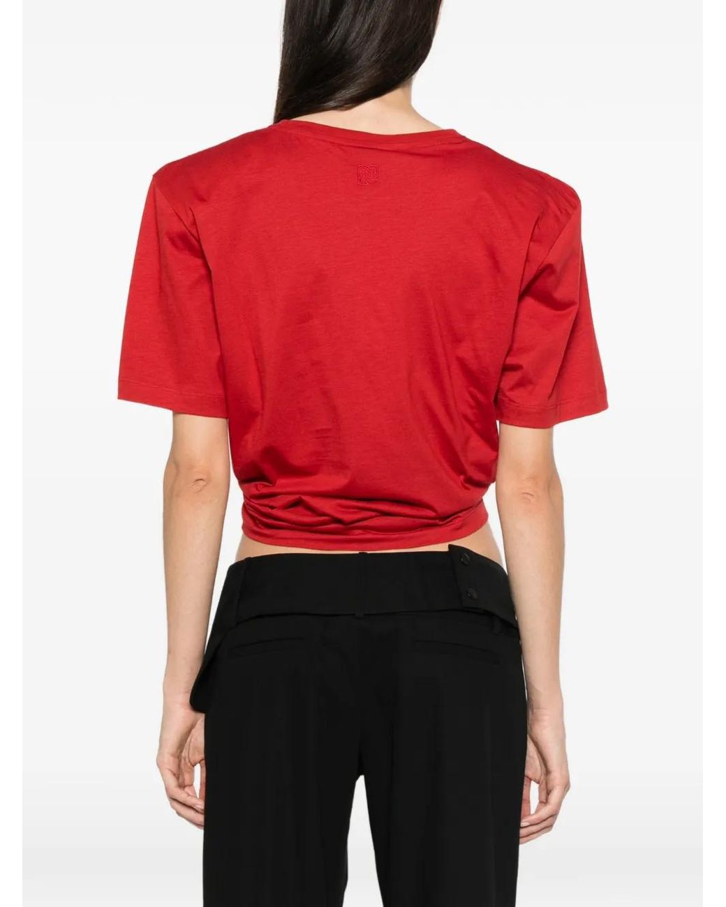 Magda Butrym Red Knotted Cropped T-Shirt