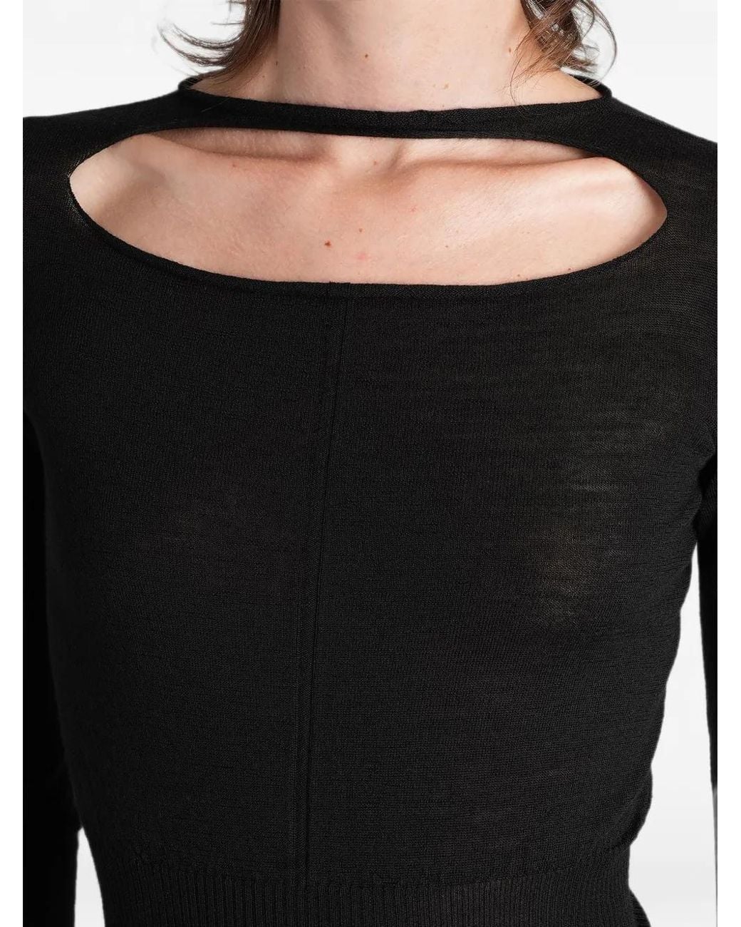 Rick Owens Black Cut-Out Ribbed-Trim Top