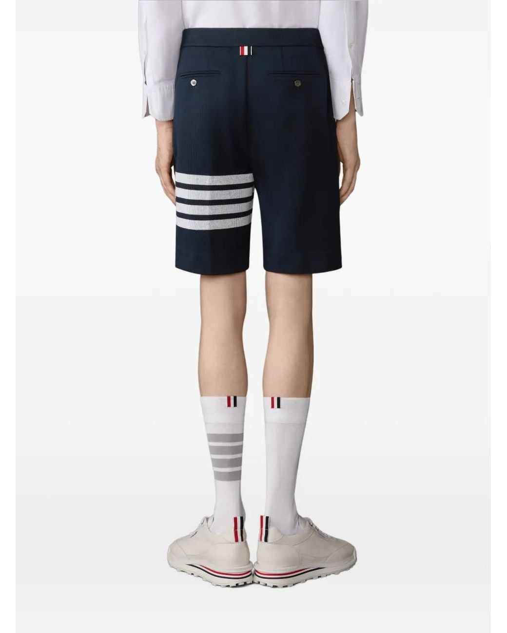 Thom Browne Blue Double Face Knit 4-Bar Bermuda Shorts for men