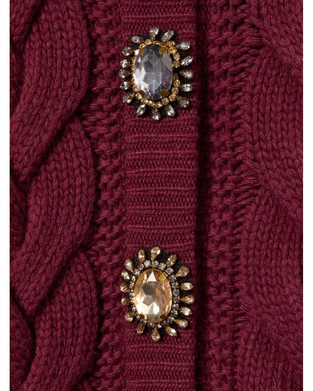 LaDoubleJ Red Cable-Knit Embellished-Button Cardigan