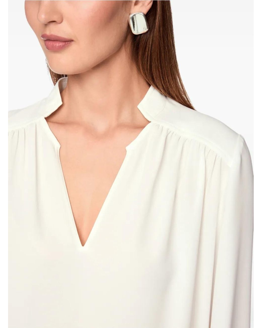 Marc Cain White Button-Cuff Pleated Blouse