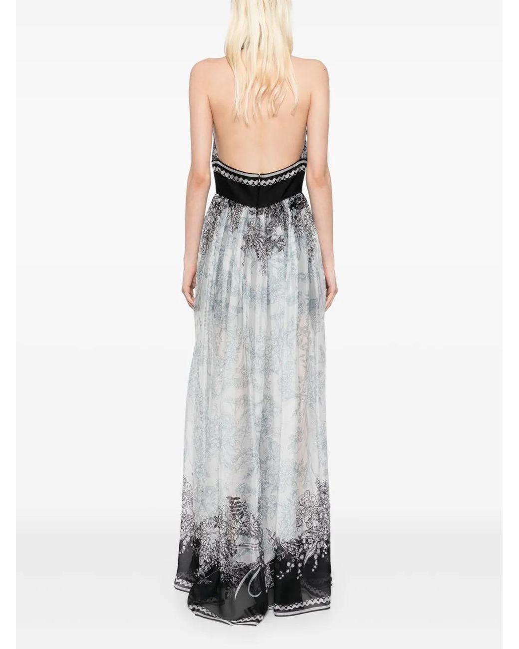 Elie Saab White Printed Chiffon Dress