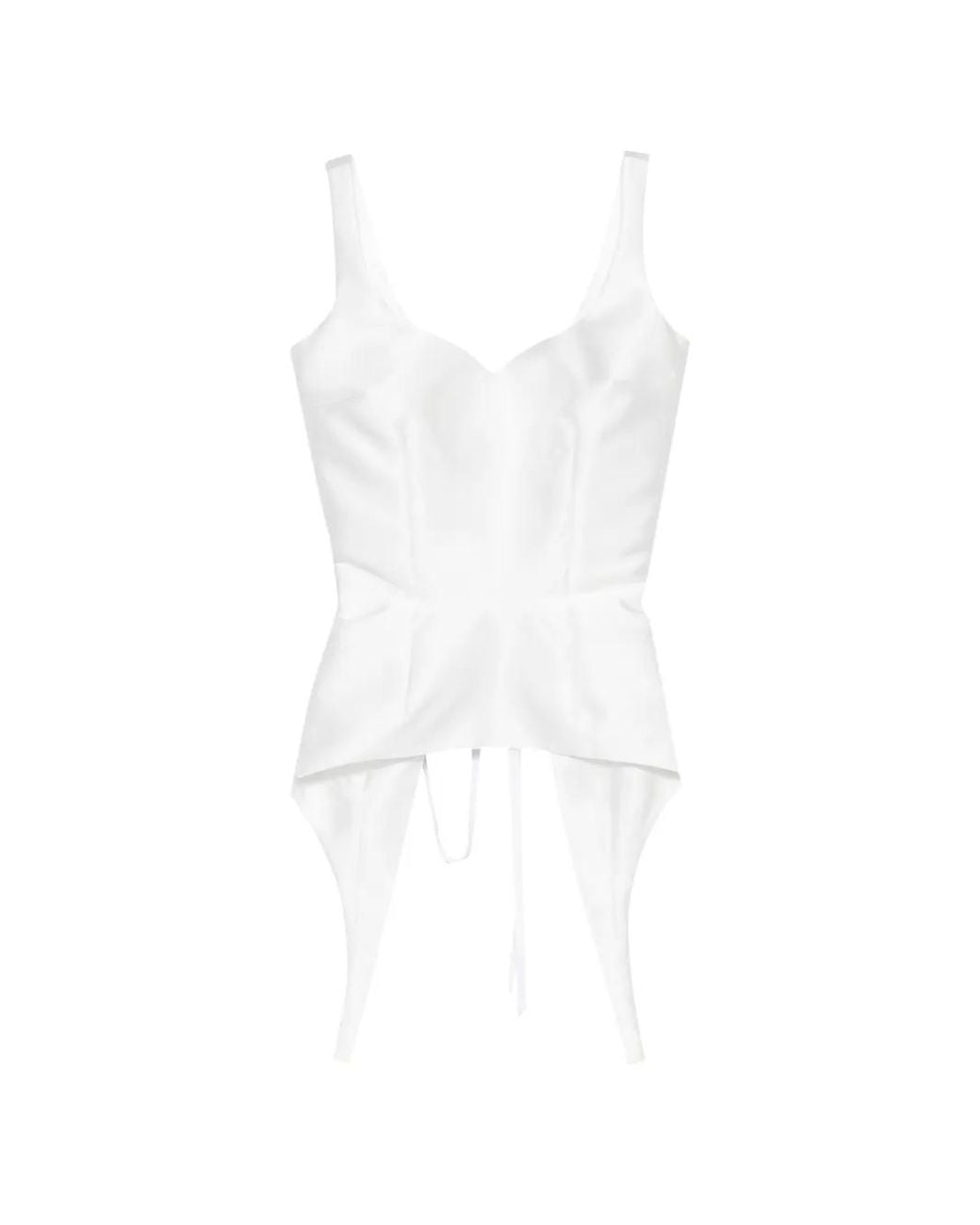 Parlor White Lace-Up Asymmetric-Hem Corset Top