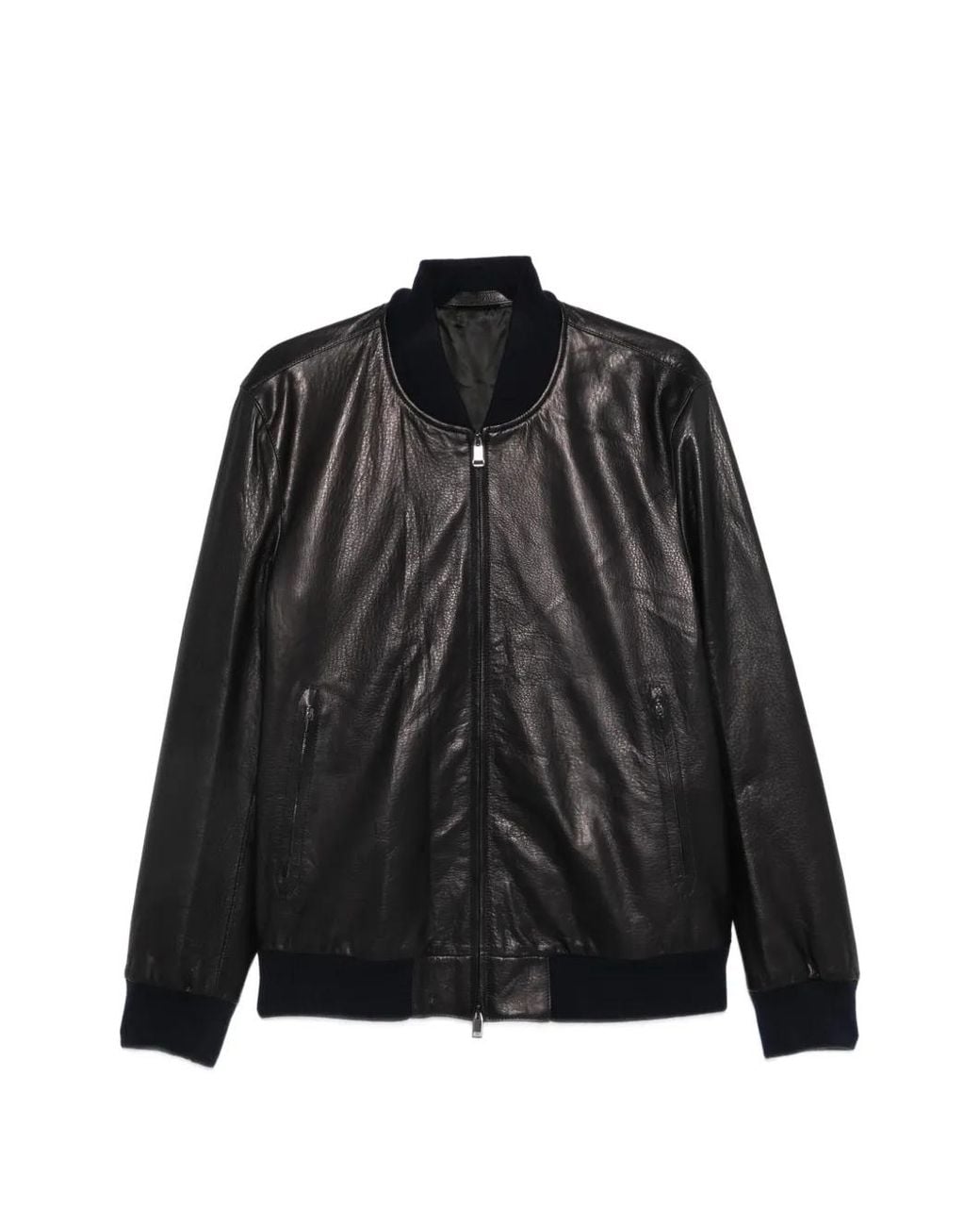 Brioni Black Zip-Up Leather Jacket for men