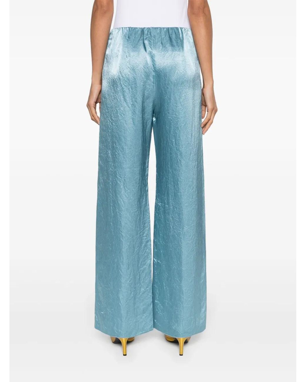 Nanushka Blue Straight-Leg Satin Trousers