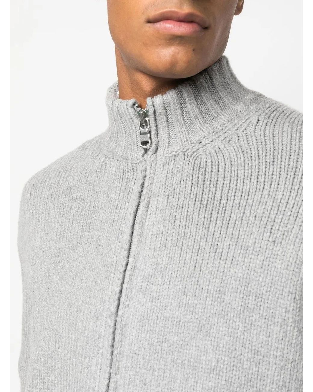 Fedeli Gray High-Neck Zip-Up Cardigan for men