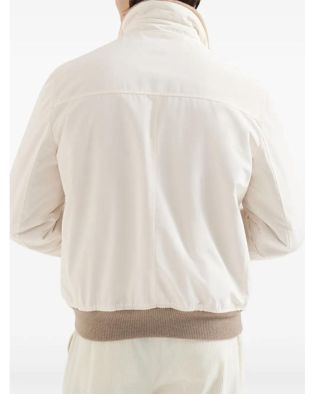 Brunello Cucinelli White Bonded Nylon Aviator Jacket With Shearling Lining for men