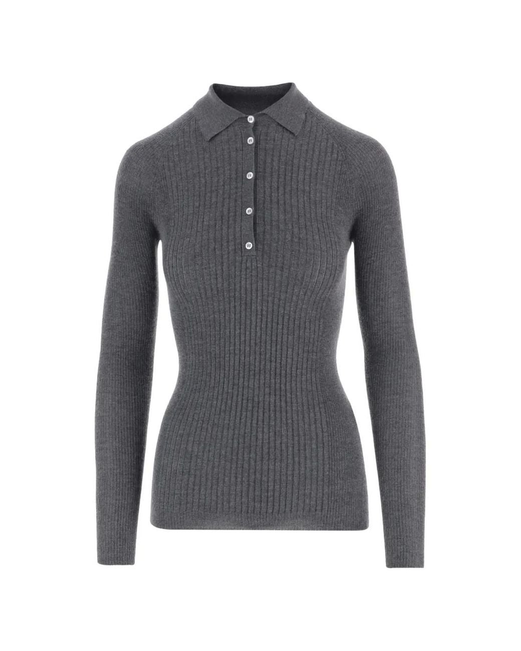 Sa Su Phi Gray Ribbed-Knit Long-Sleeve Polo Shirt