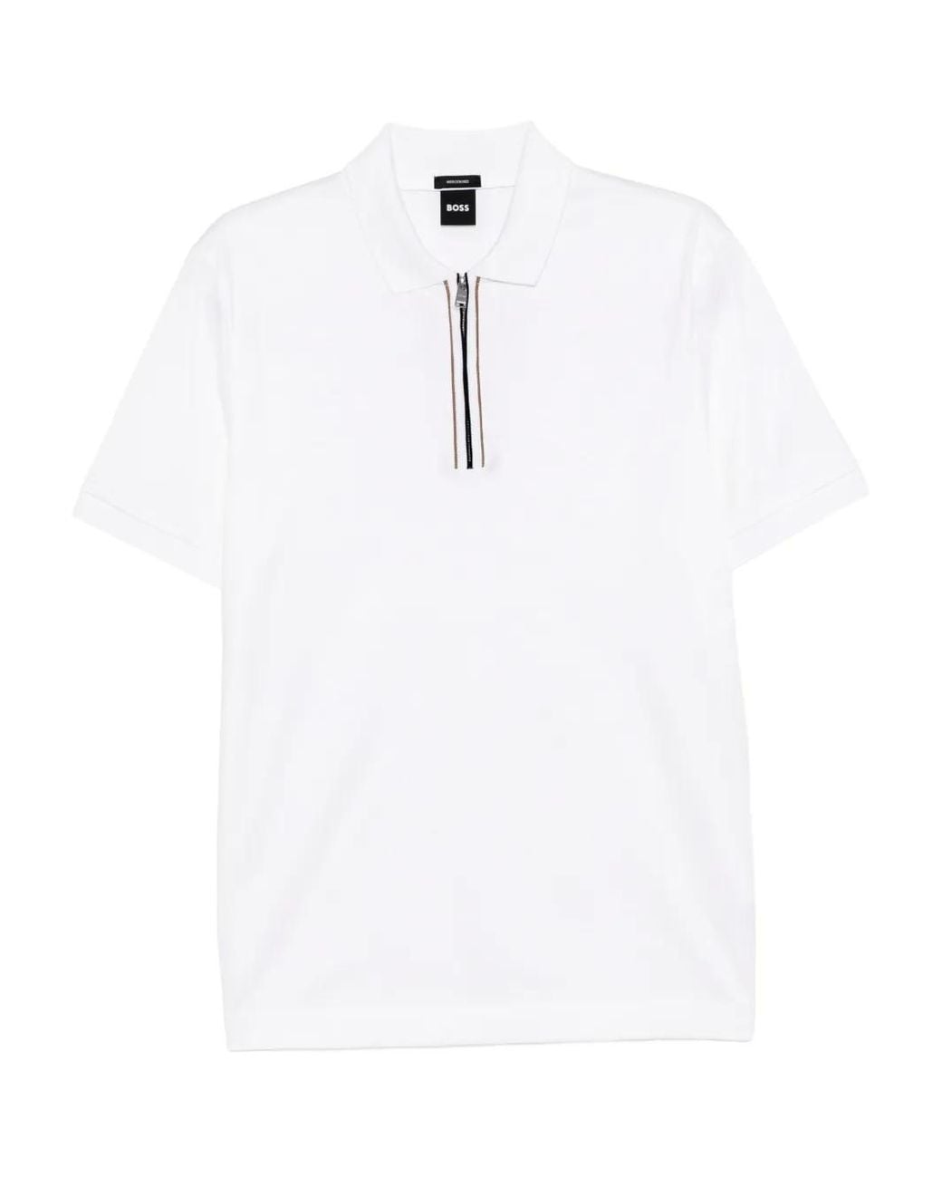 Boss White Zip-Placket Polo Shirt for men