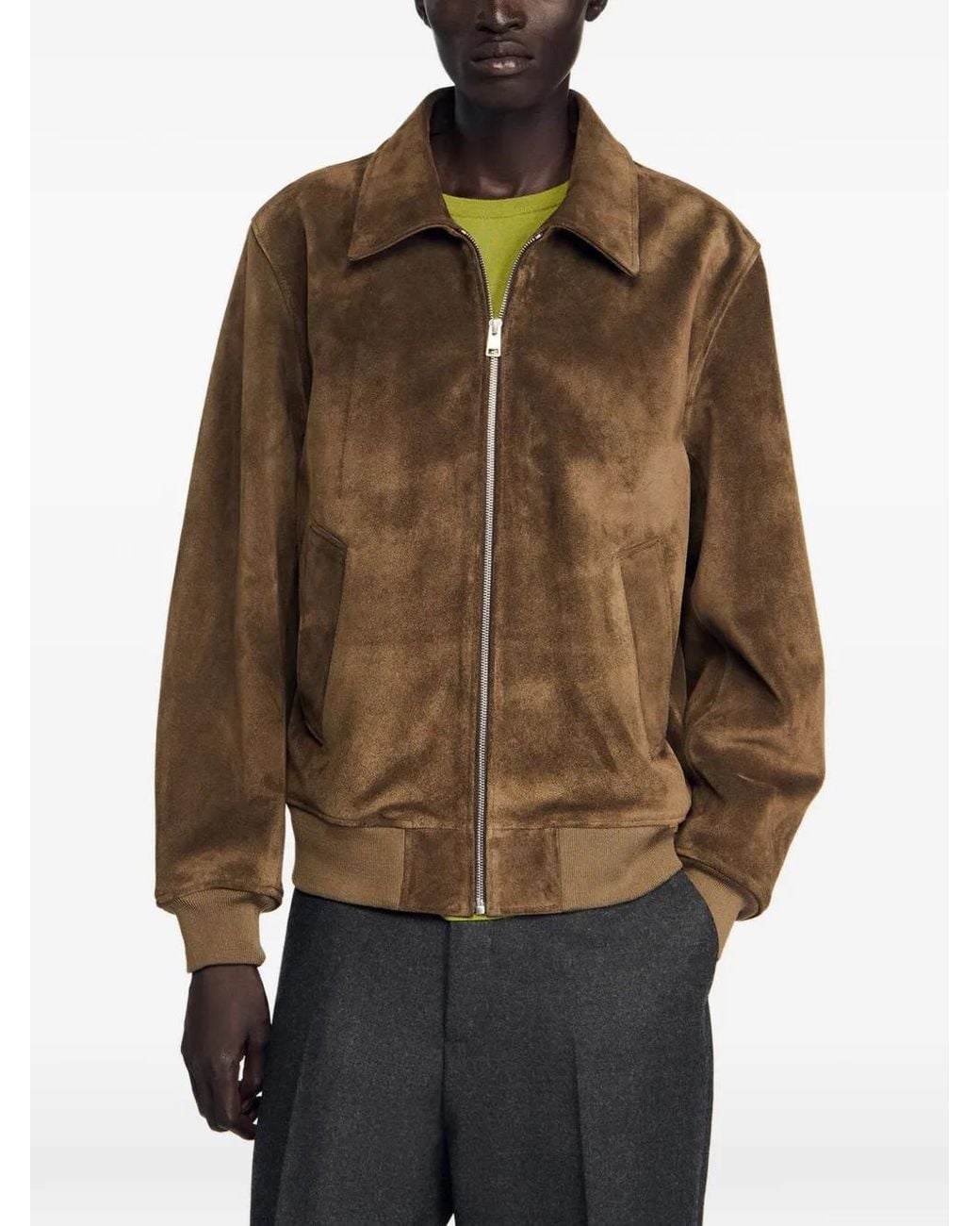 Sandro Brown Quilted Zip Jacket for men