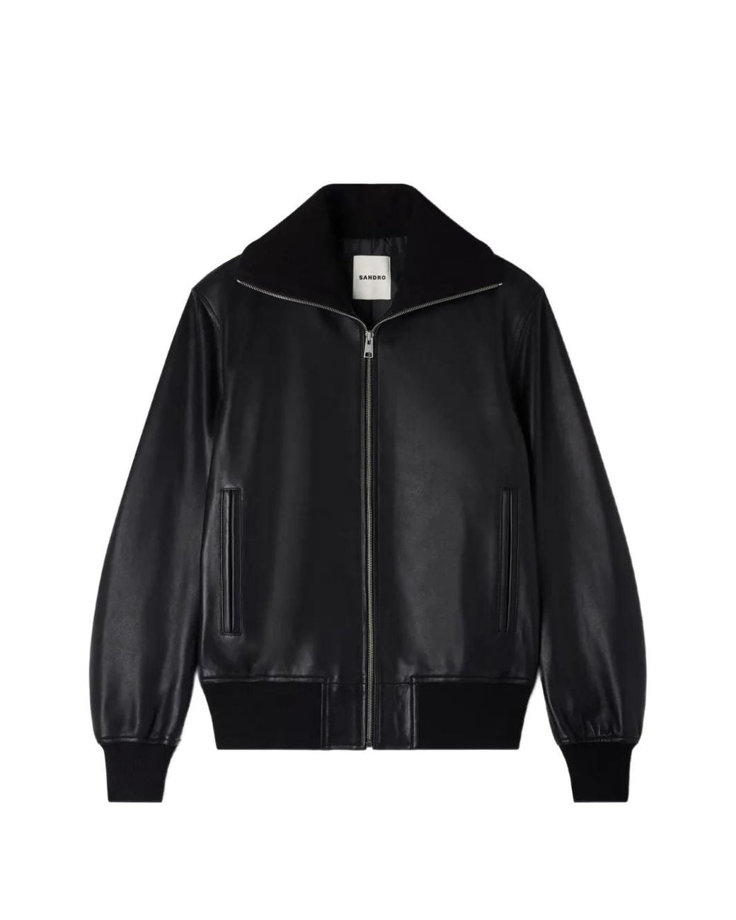Sandro Black Zip-Up Leather Jacket for men