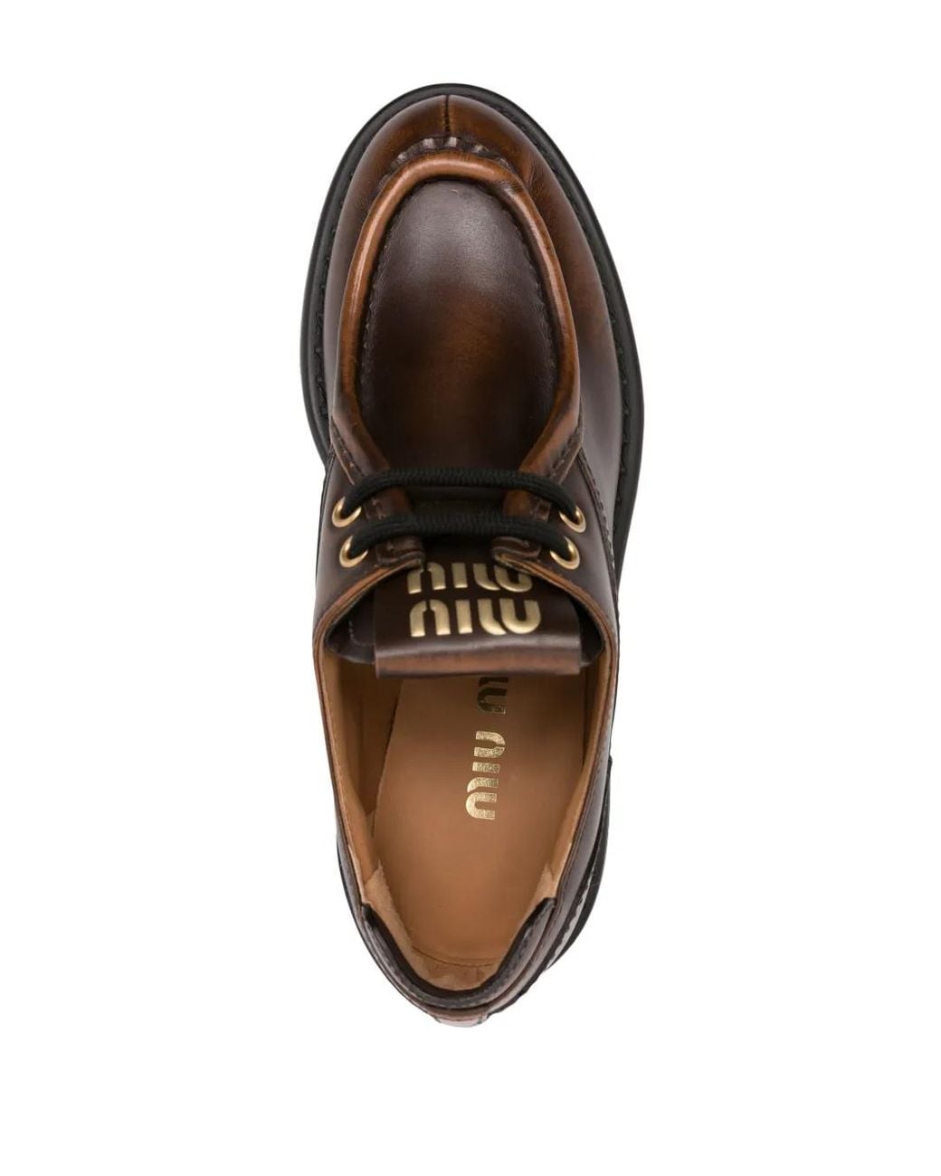 Miu Miu Brown Logo-Patch Leather Loafers