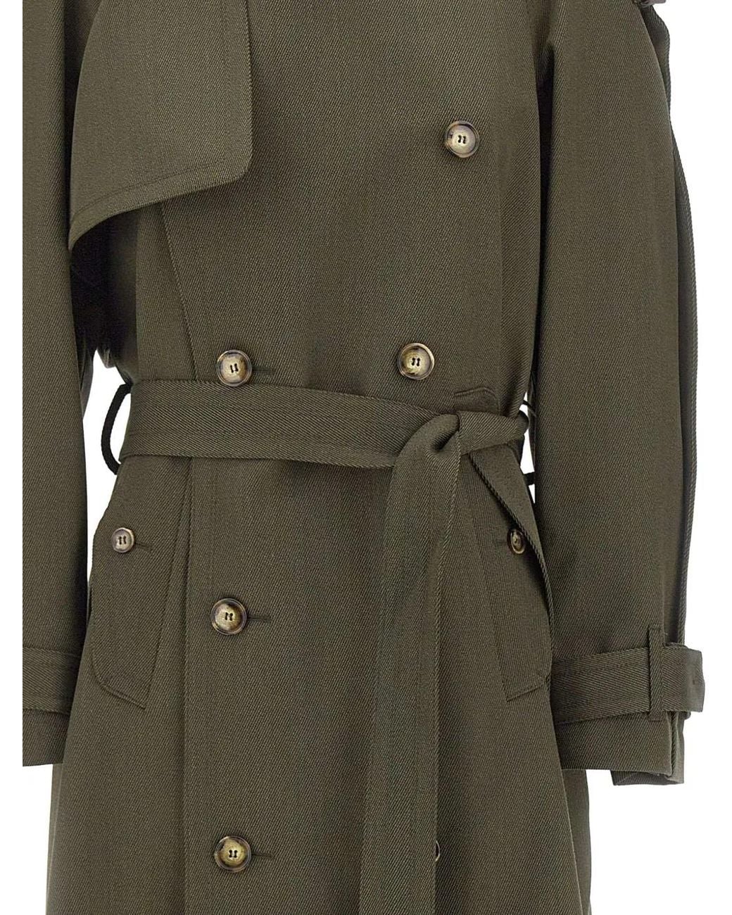 Victoria Beckham Green Esmee Double-Breasted Virgin Wool Trench Coat