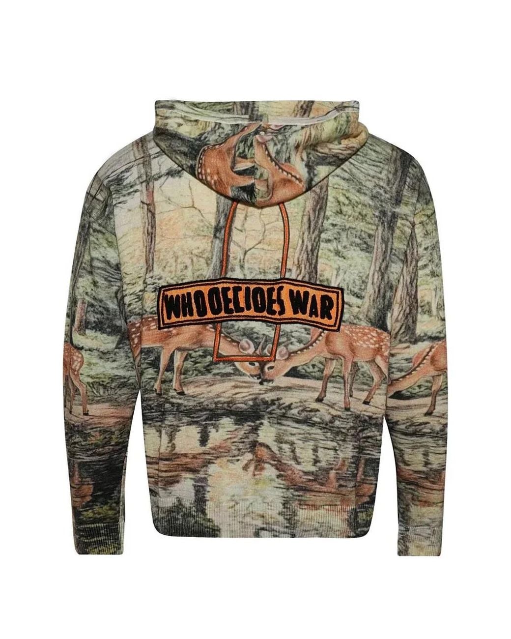 Who Decides War Gray Deer-Print Hooded Hoodie for men
