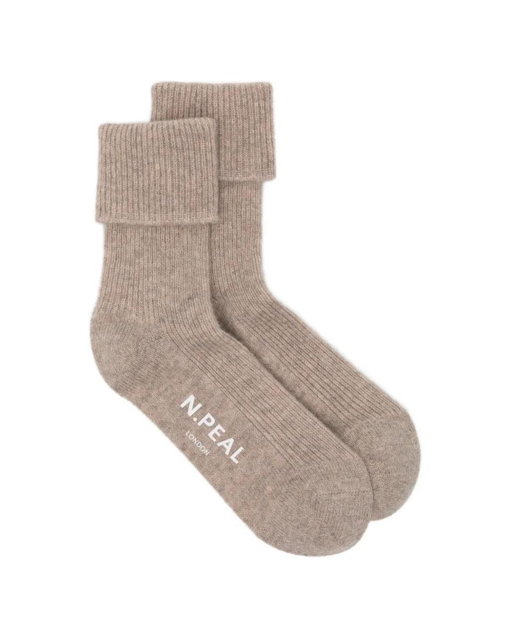 N.Peal Cashmere Gray Chaussettes En Maille À Design Côtelé