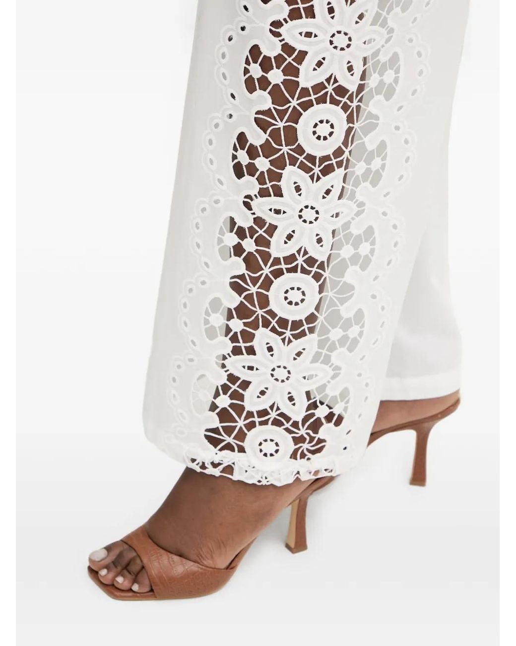 Patrizia Pepe White Lace-Insert Drawstring Trousers