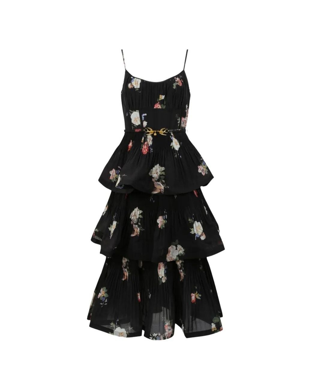 Zimmermann Black Bird-Print Plissé-Effect Dress