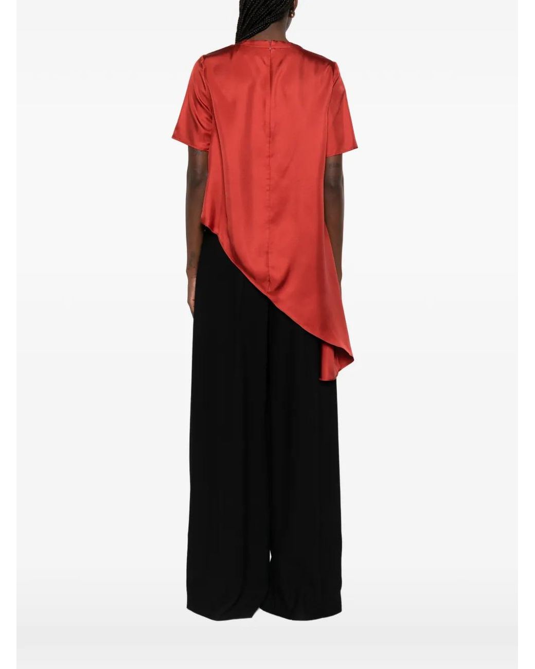 Loulou de Saison Red Madea Button-Detail Asymmetric Blouse