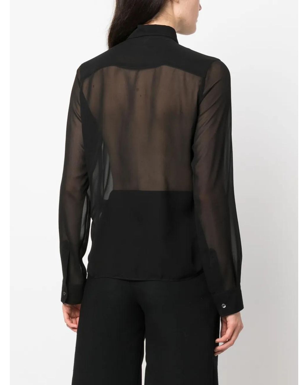 Aspesi Black Semi-Sheer Construction Silk Blouse