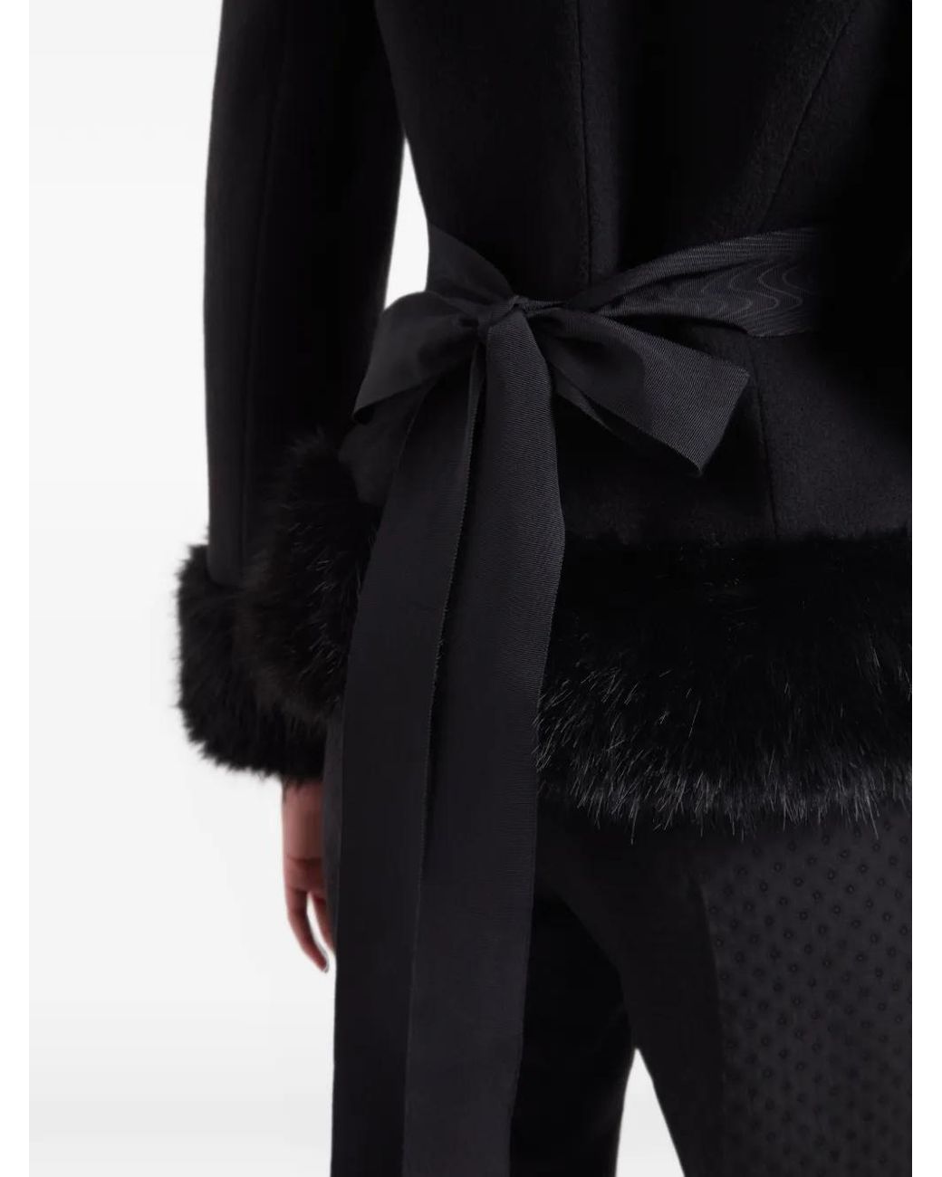 Nina Ricci Black Faux-Fur-Trim Rear-Bow Jacket