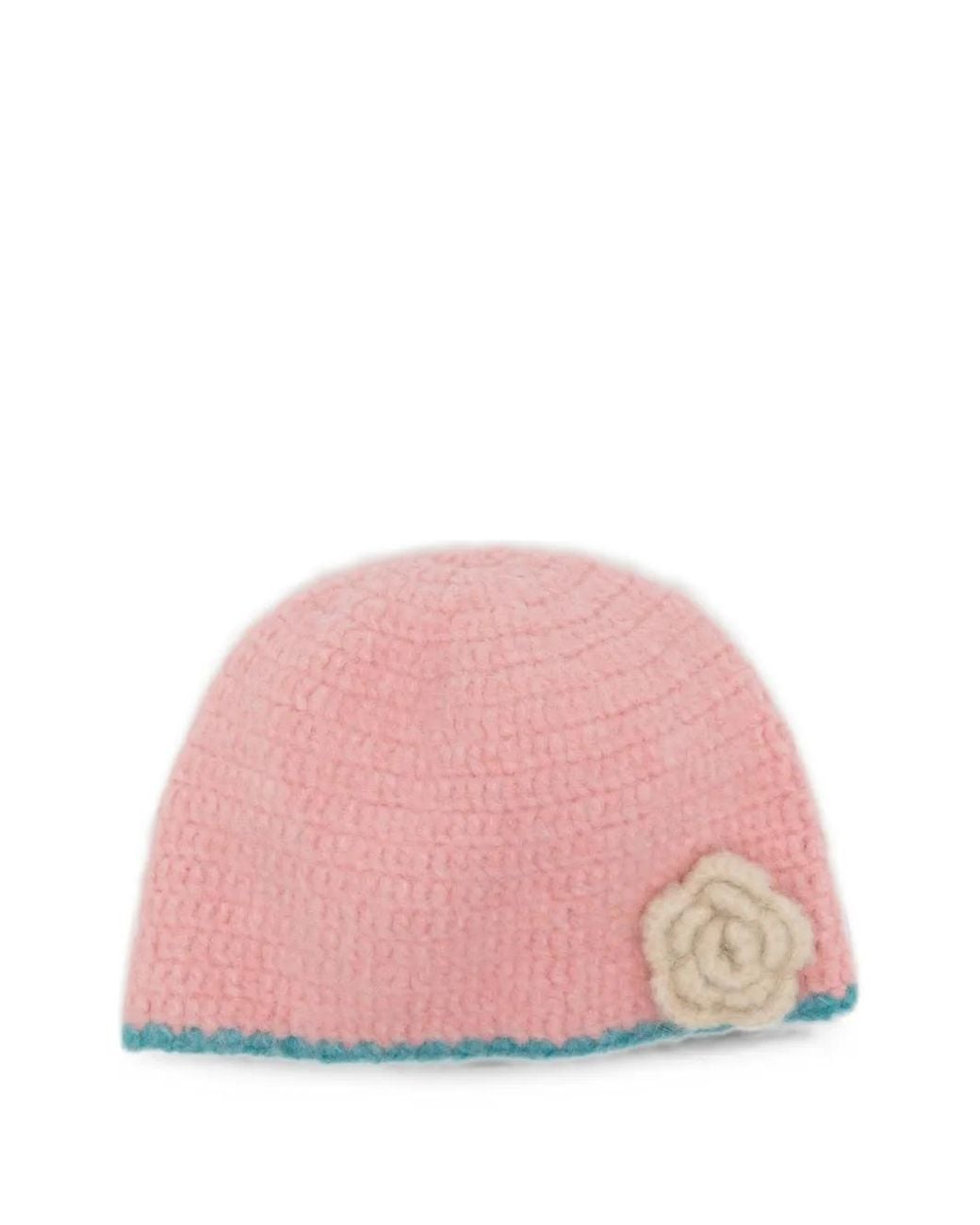 Rockfish Pink Gehäkelte Beanie Mit Blumen-Patch