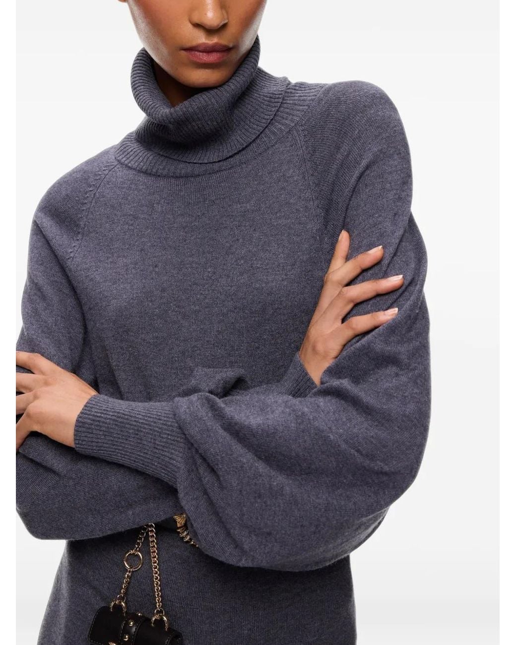 Pinko Blue Wool-Blend Turtleneck Midi Dress