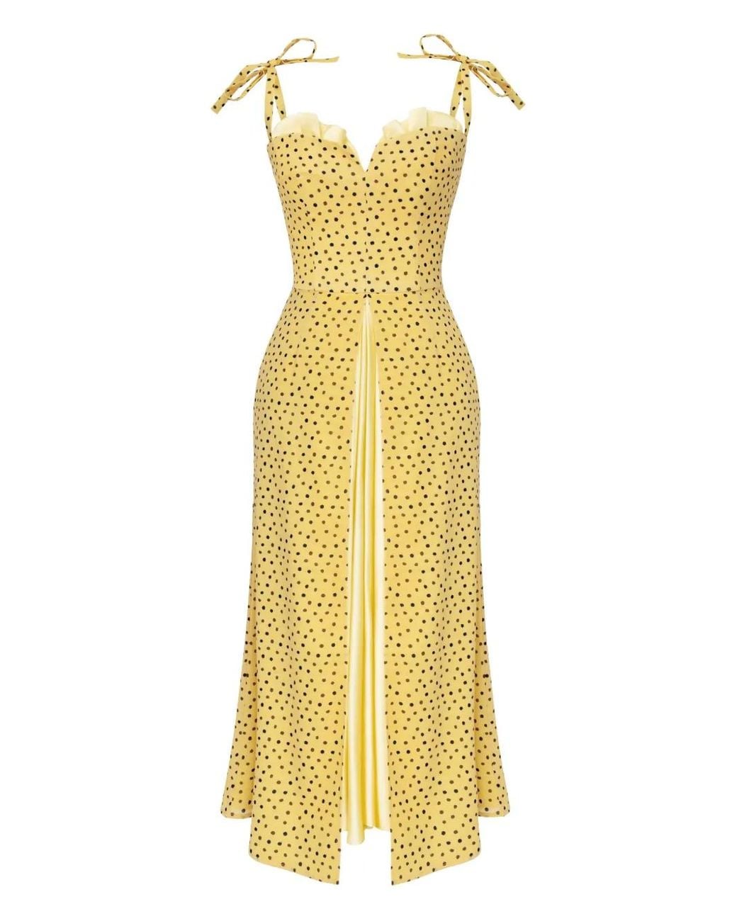 POST MERIDIEM Yellow Flowy Slit Midi Dress