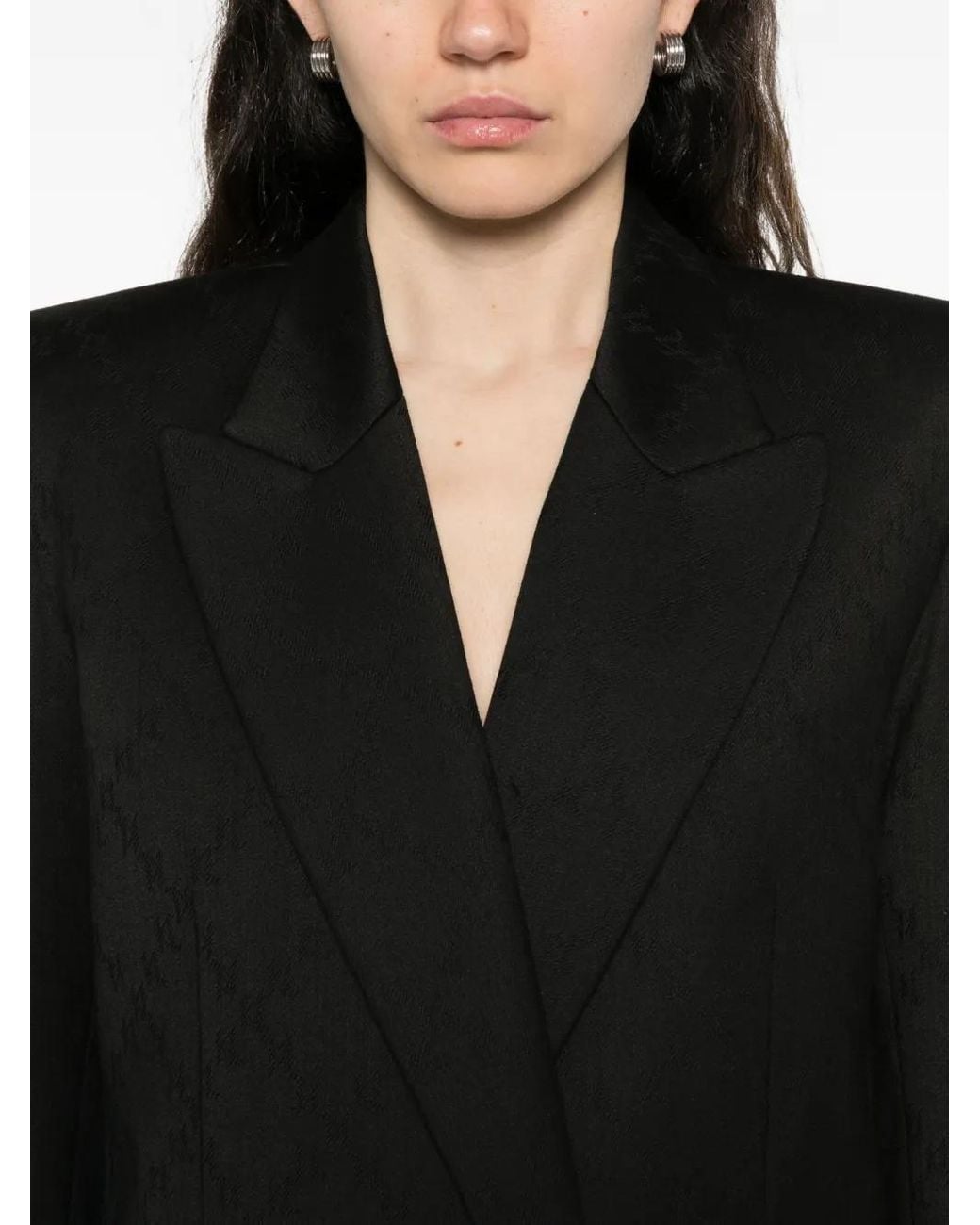 Nissa Black Double-Breasted Textured Jacket
