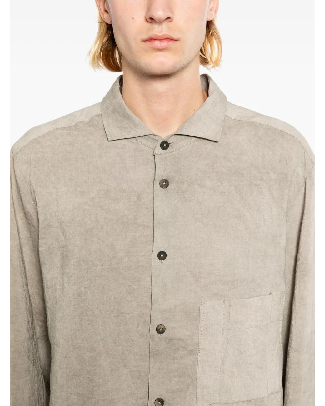 Ziggy Chen Natural Chest-Pocket Long-Sleeve Shirt for men