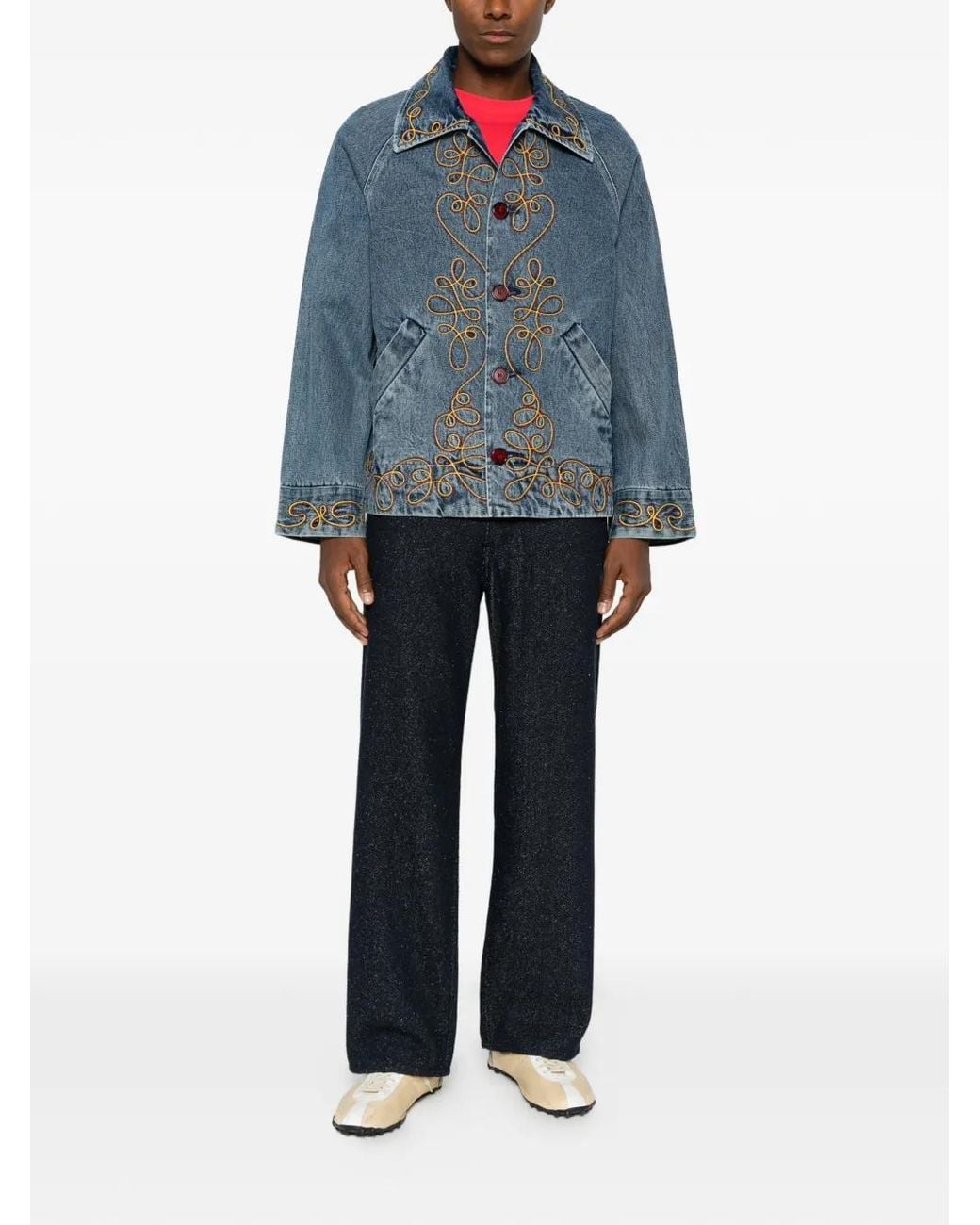 Bode Blue Rawlins Embroidered Denim Jacket for men