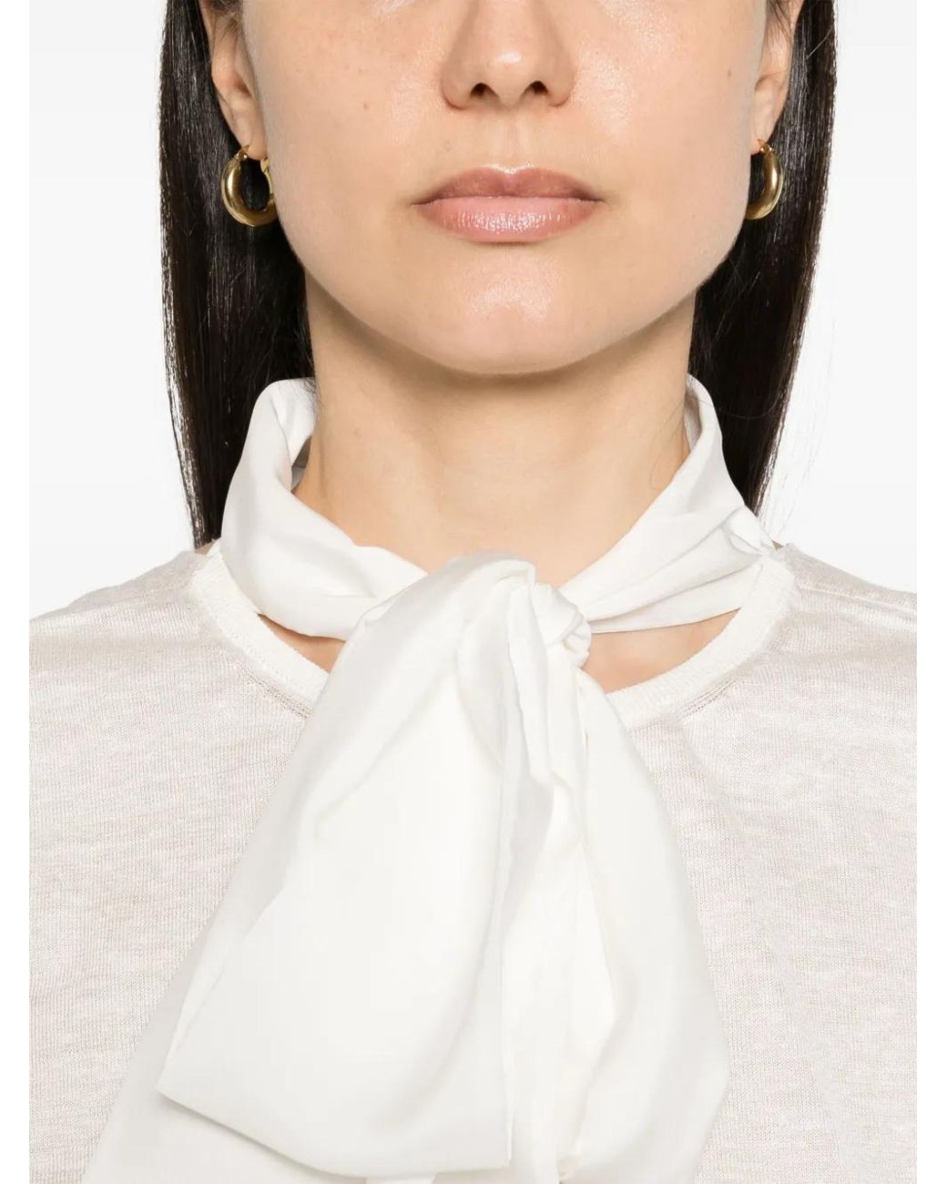 Fabiana Filippi White Pussy-Bow Collar Knitted Top