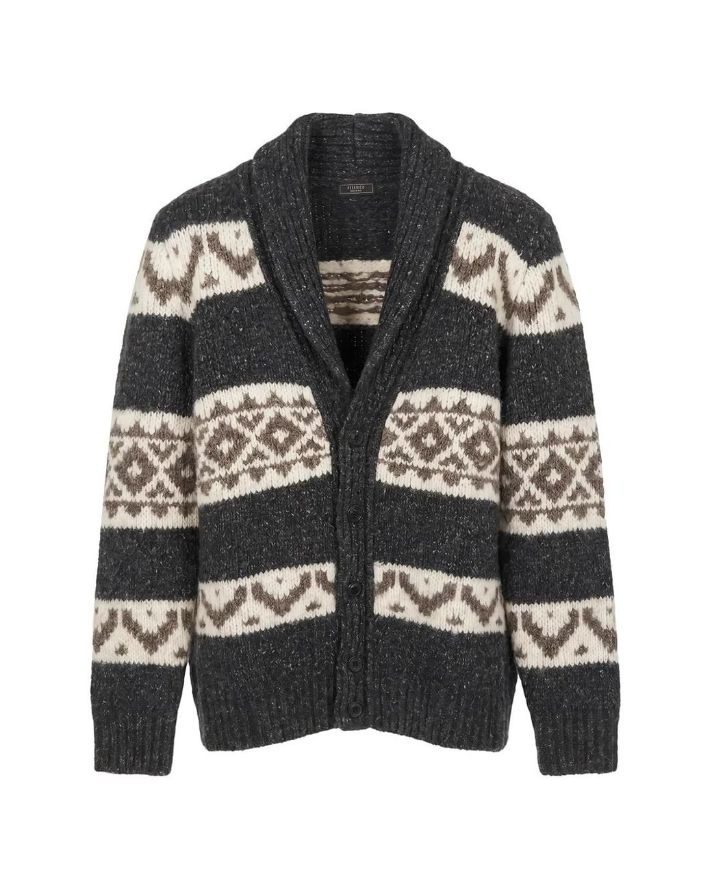 Peserico Black Patterned-Intarsia Shawl-Collar Cardigan for men