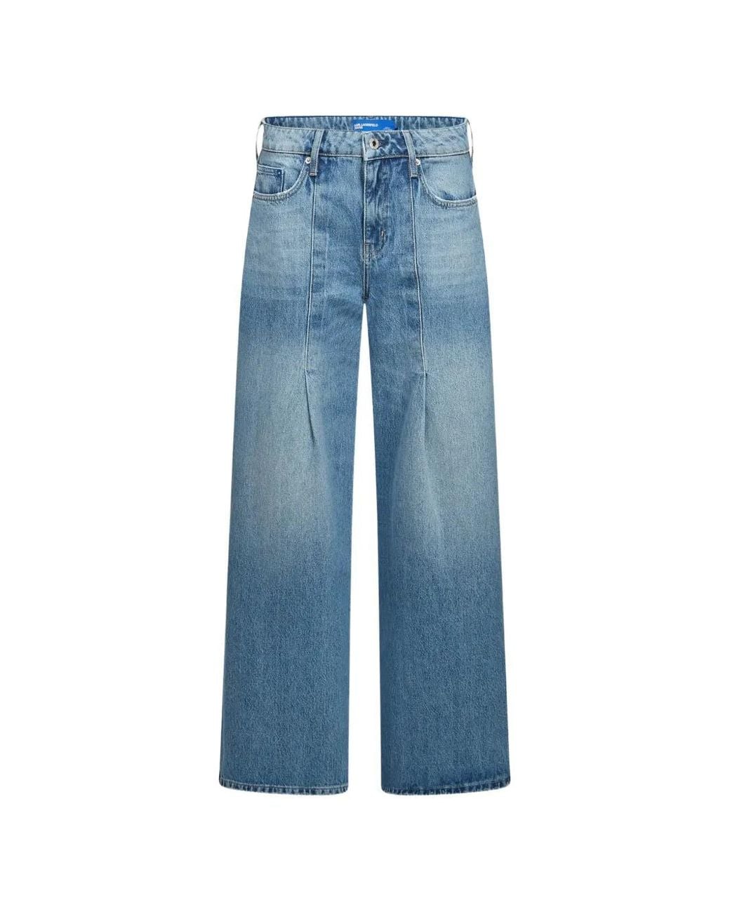 Karl Lagerfeld Blue Pleated Wide-Leg Jeans