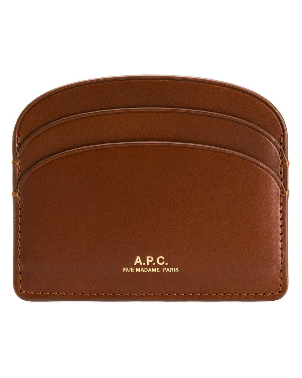 A.P.C. Brown Demi Lune Leather Card Holder With Logo