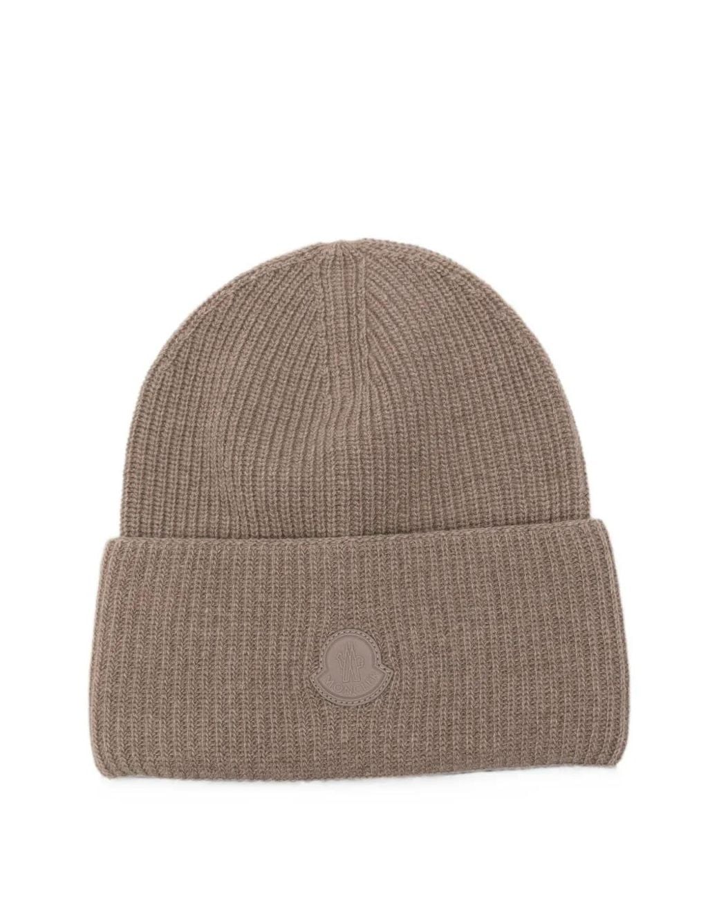 Moncler Brown Bonnet Côtelé À Patch Logo