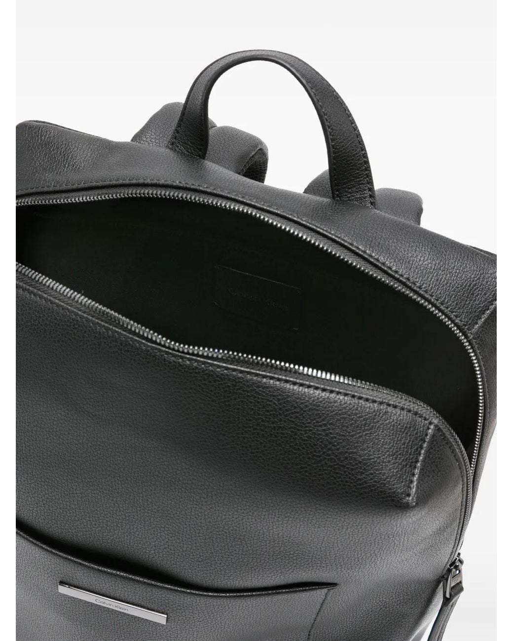 Calvin Klein Black Logo-Plaque Faux-Leather Backpack for men