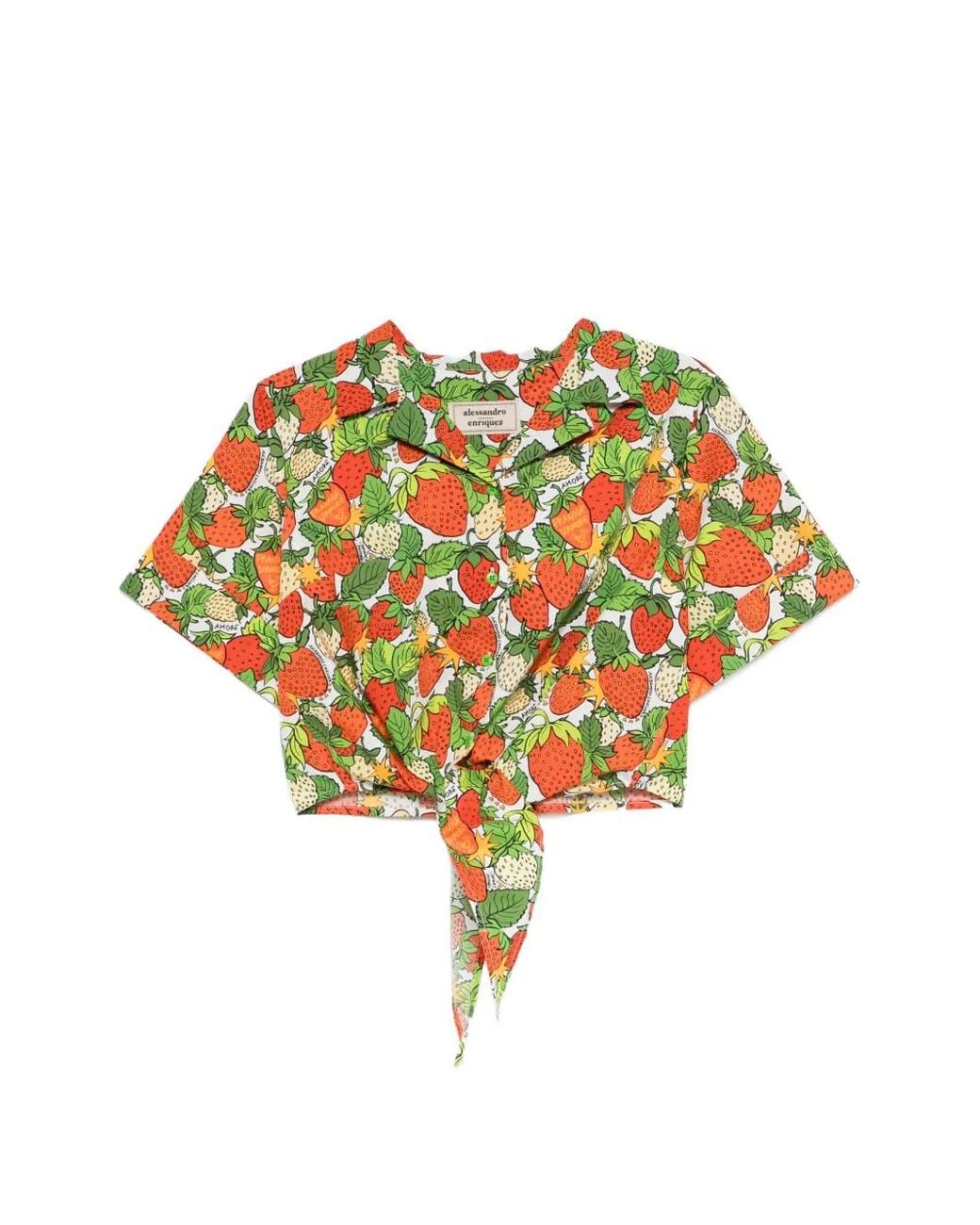 ALESSANDRO ENRIQUEZ Yellow Tie-Front Strawberry-Print Top