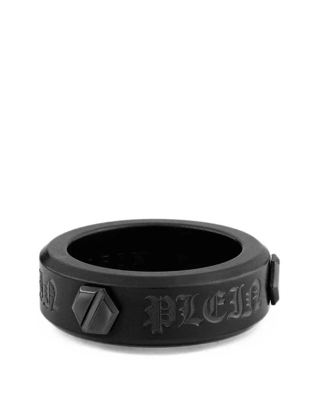 Philipp Plein Black Hexagon Logo-Plaque Ring