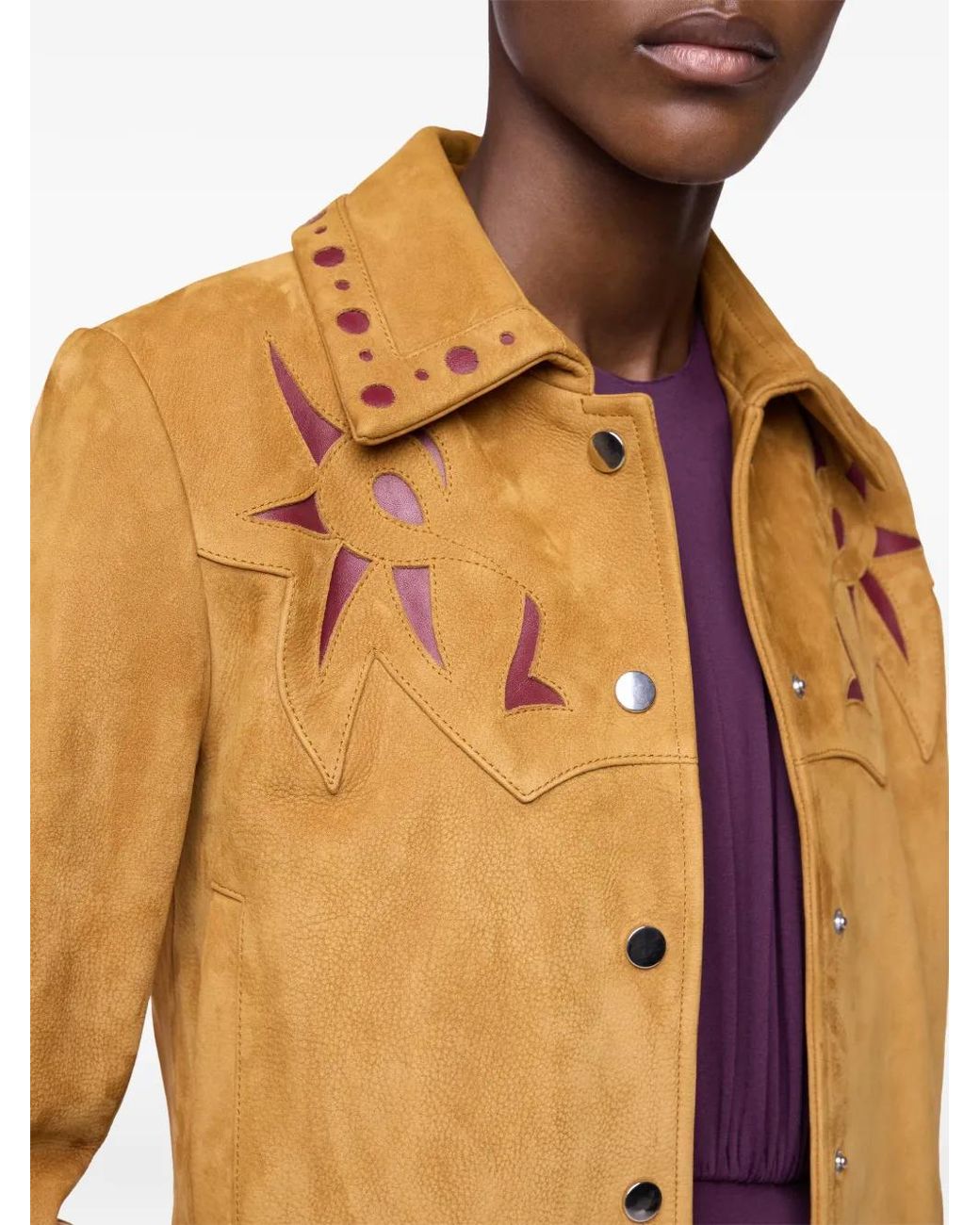 Rabanne Natural Fitted Leather Jacket With Embellishments